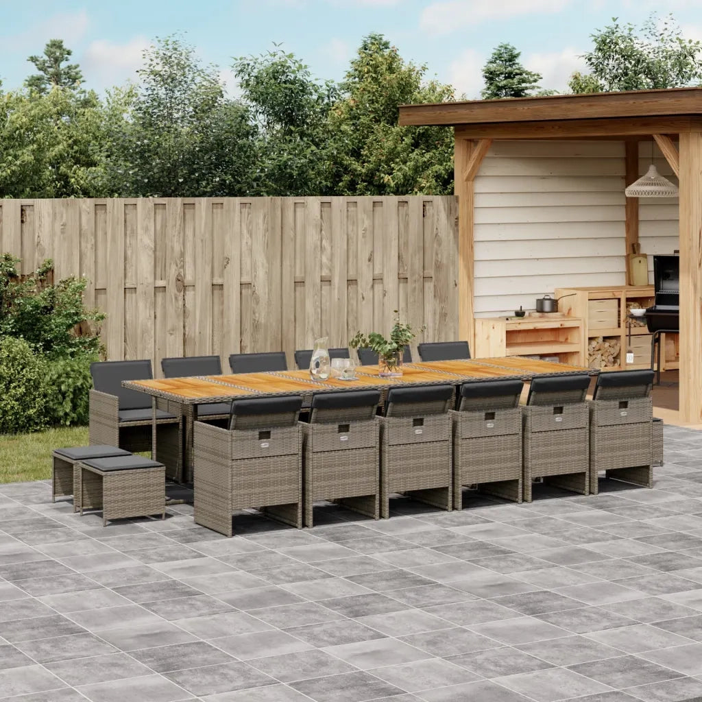 Set da Pranzo da Giardino 17pz con Cuscini Grigio in Polyrattan 3277777