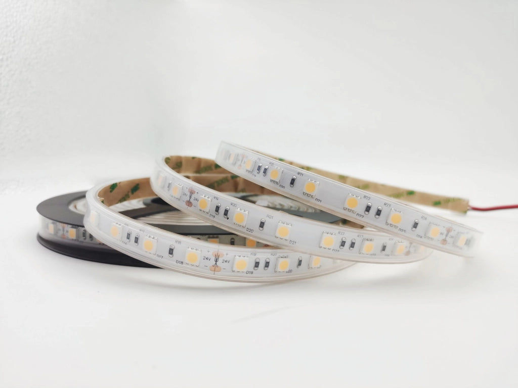 STRIP LED 5050 DC24V IN KAPTON E SILICONE 60 LED PER MT 14W PER MT 1390LM PER MT 3000K IP67 5MT