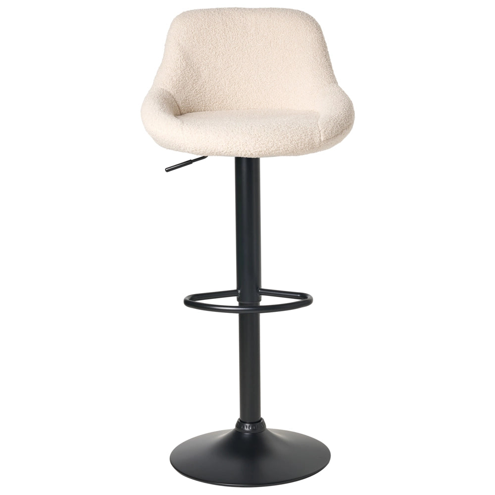 Set di 2 sgabelli da bar Seduta con imbottitura in bouclè beige chiaro Gambe nere Altezza regolabile Sala da pranzo Moderna