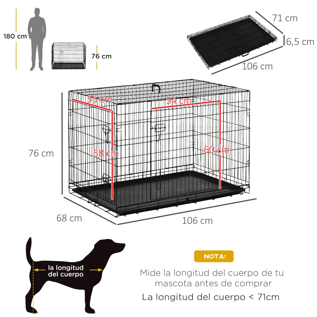 Gabbia per Cani Pieghevole ¨C zephmum ¨C Griglia Acciaio Nero 106x68x76 cm