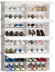 Organizzatore di Scarpe Multifunzionale Modulare con Parete Divisoria Rimovibile e Struttura in Plastica e Metallo, Sistema di Raccordi 2x8, Bianco Latte