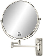 Specchio da trucco 8 pollici con montaggio a muro, specchio a due velocità con ingrandimento 1X/10X, doppio lato, braccio estensibile, rotazione 360°, maniglia a nastro per rasatura e trucco in bagno