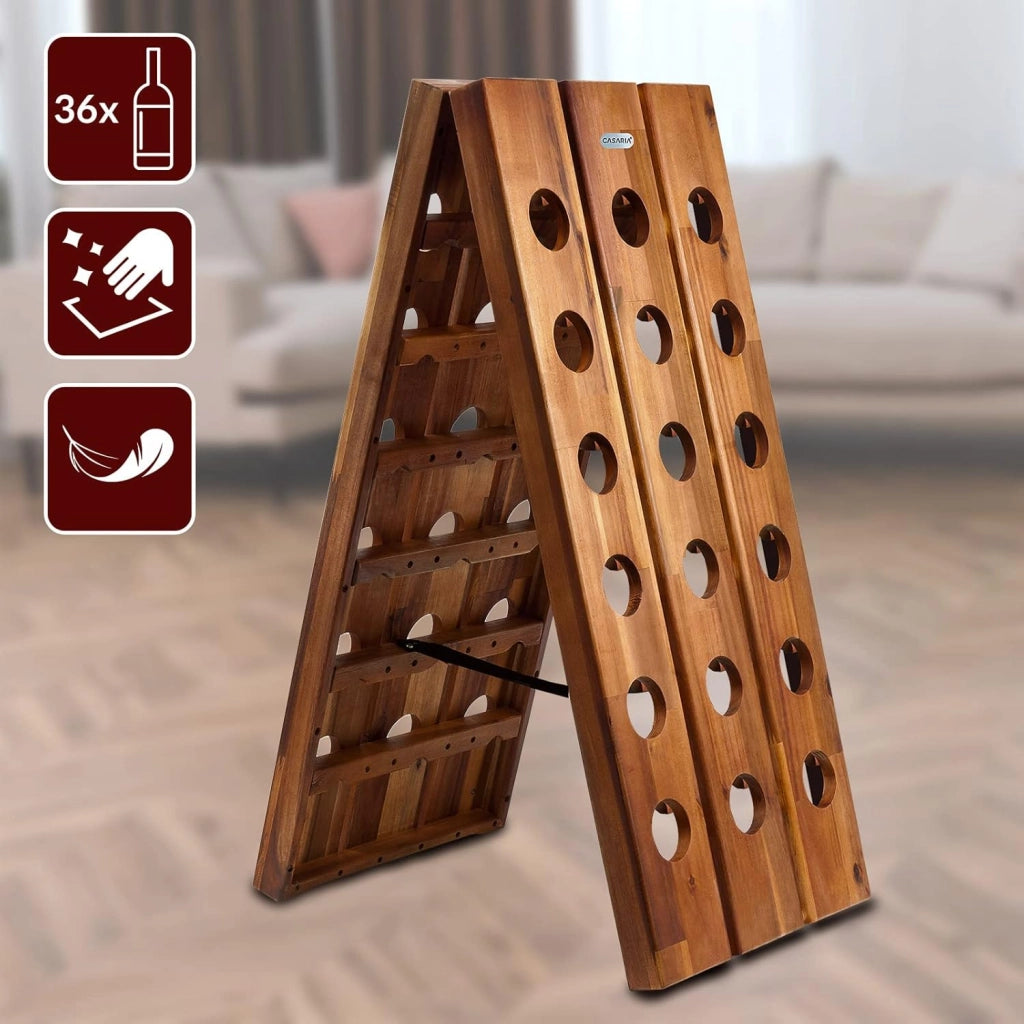 Portavini 36 Bottiglie in Legno di Acacia 87x 55x 39 cm Cantina Cucina Soggiorno Portabottiglie Botte Scaffale Rustico