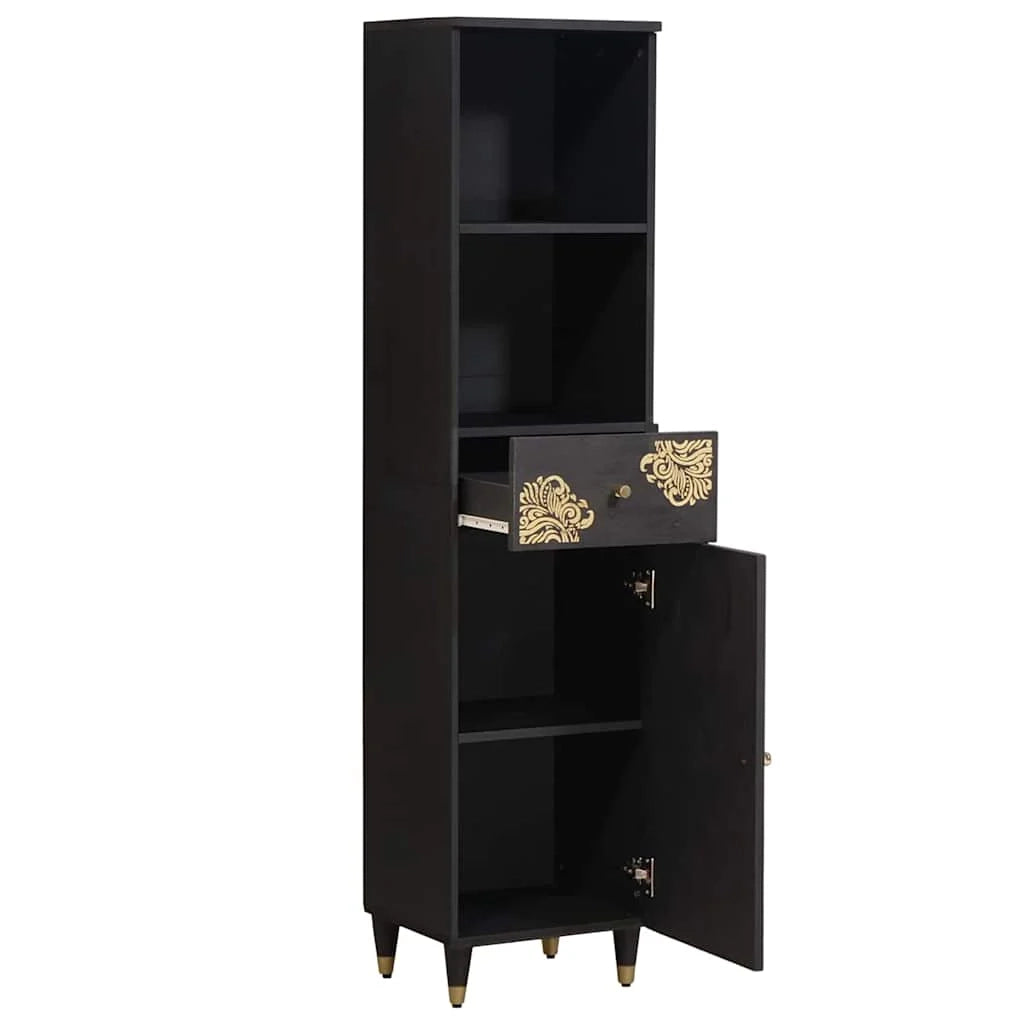 Mobiletto da bagno moderno con cassetto 38 x 33 x 160 cm design elegante e raffinato in legno di mango nero 02_0057897