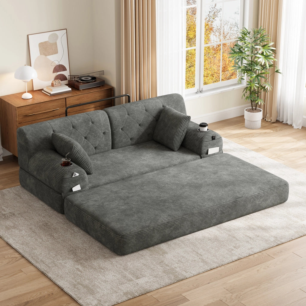 DIVANO LETTO 2 Posti 168x80x81 cm in Corduroy Grigio Scuro