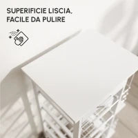 Carrello da Cucina Salvaspazio in Legno Bianco, Portavivande con 1 Piano di Lavoro 1 Cassetto e 4 Cestelli Metallici, 47x37x83cm