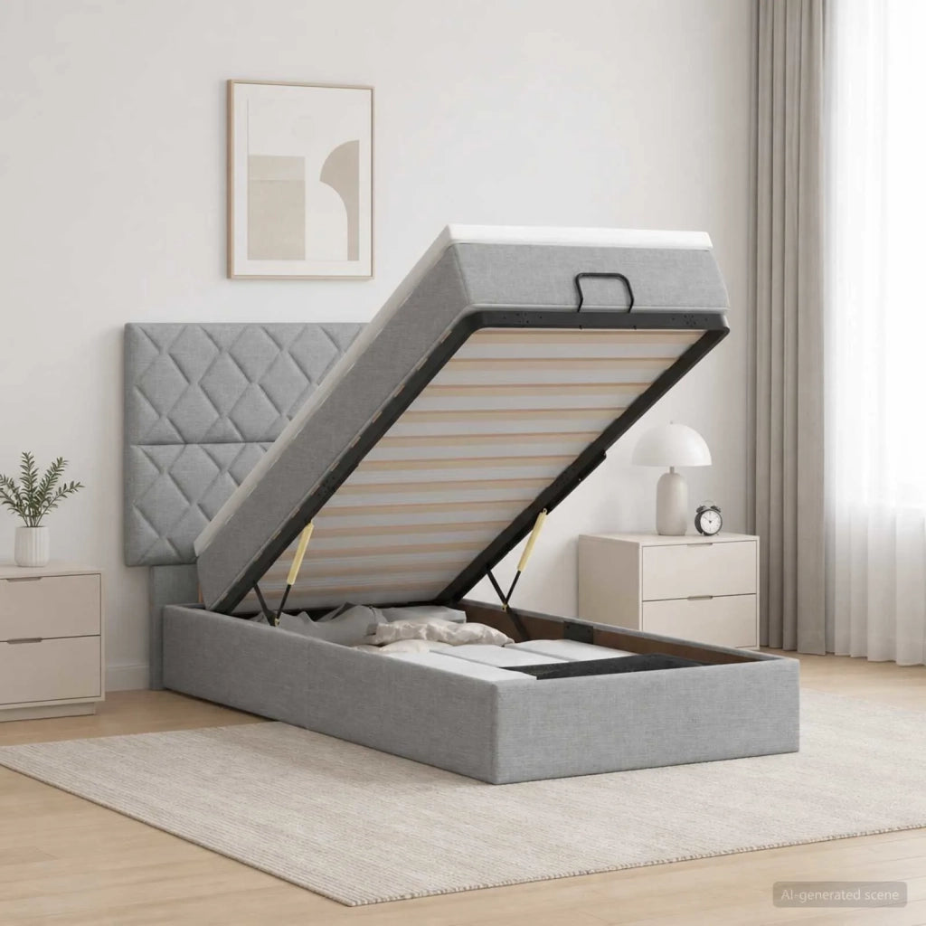 Letto ottomano con materasso Grigio Chiaro 90 x 200 cm Tessuto 3457542