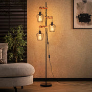 ZMH Lampada da Terra Vintage Legno Soggiorno Industriale 3xE27 Retro Lampada da Lettura Rustica Senza Lampadine