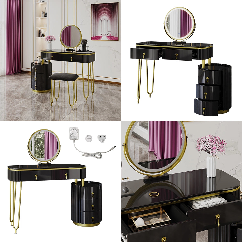 Vicco Tavolo da toeletta Nero 100 cm con specchio a LED