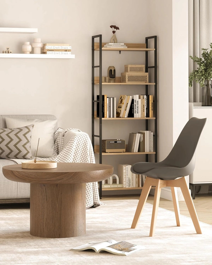 Sedie da Pranzo Set di 4, Sedie da Cucina, in Legno Massello e Pelle Sintetica, Capacità di Carico 150 kg, Grigio, BH29gr-4