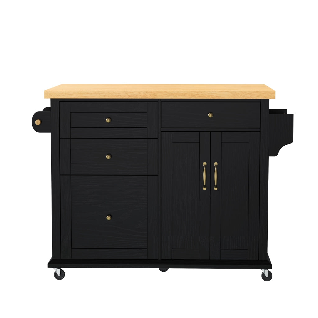 Mobile isola cucina con ruote e tavolo estraibile - Zephmum - Nero - Cassetti multifunzionali