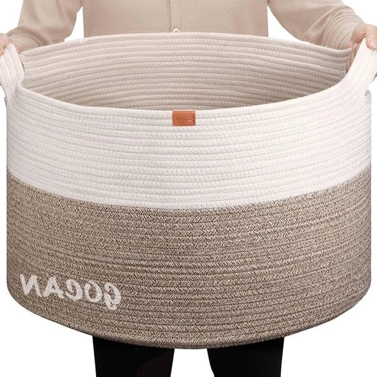 Set di 3 grandi contenitori di stoccaggio in juta intrecciata con maniglie - D55XH35 cm - Contenitori decorativi in juta per la stoccaggio della biancheria, la vestiario e la bagno