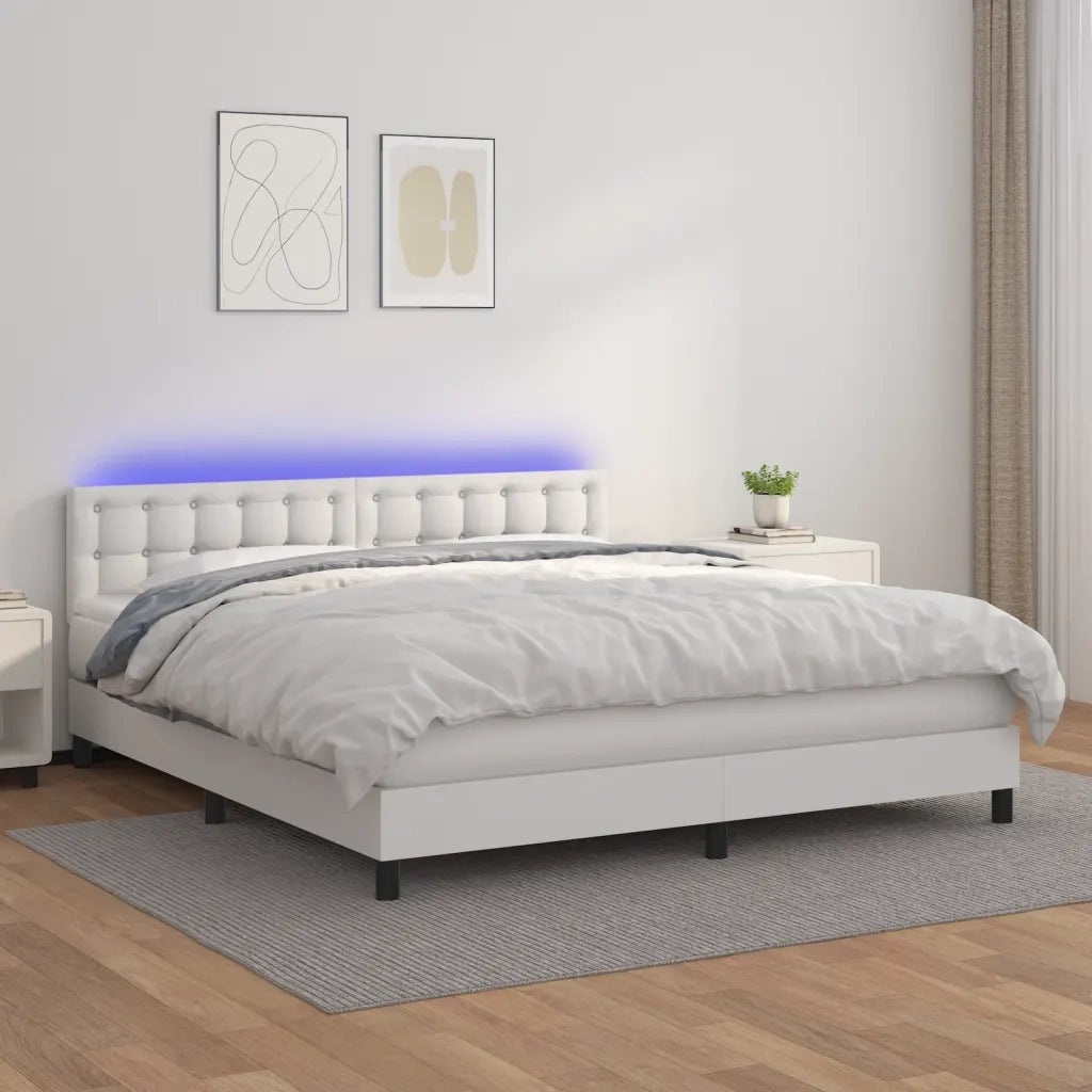 Giroletto Molle con Materasso e LED Bianco 160x200cm Similpelle
