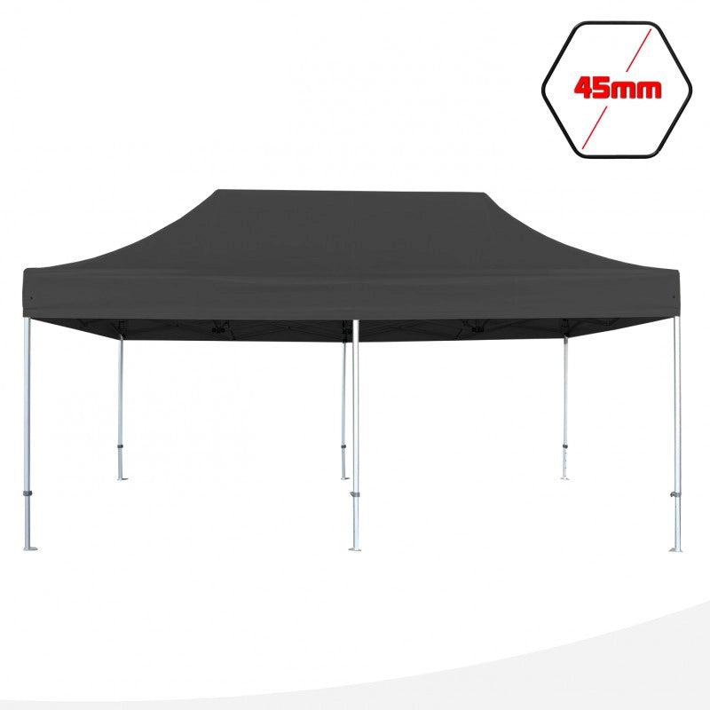 Gazebo 3x6 m nero SENZA laterali pieghevole alluminio piantone esagonale 45mm portatile estendibile richiudibile estensibile acciaio per fiere eventi stand chiosco tenda tendone mercato mercatino
