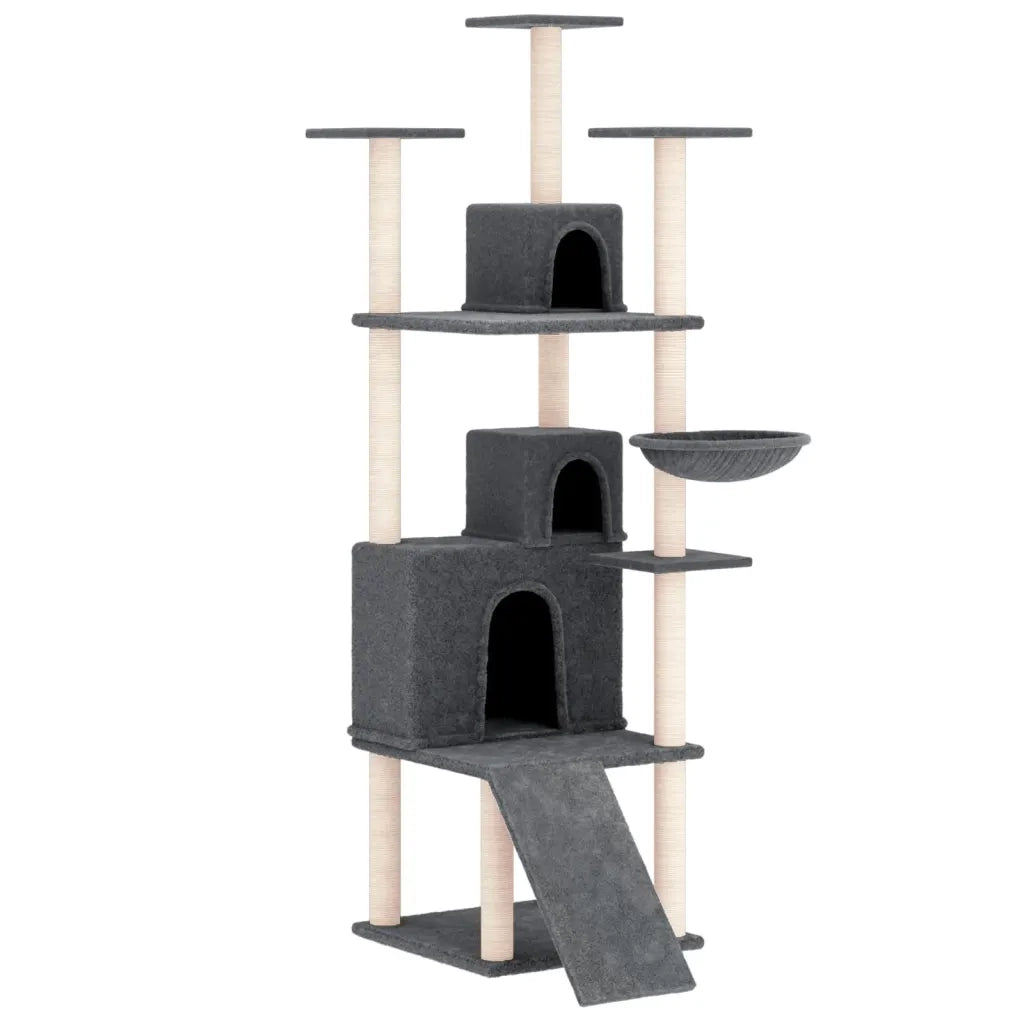 Albero per Gatti con Tiragraffi in Sisal Grigio Scuro 175 cm 171686