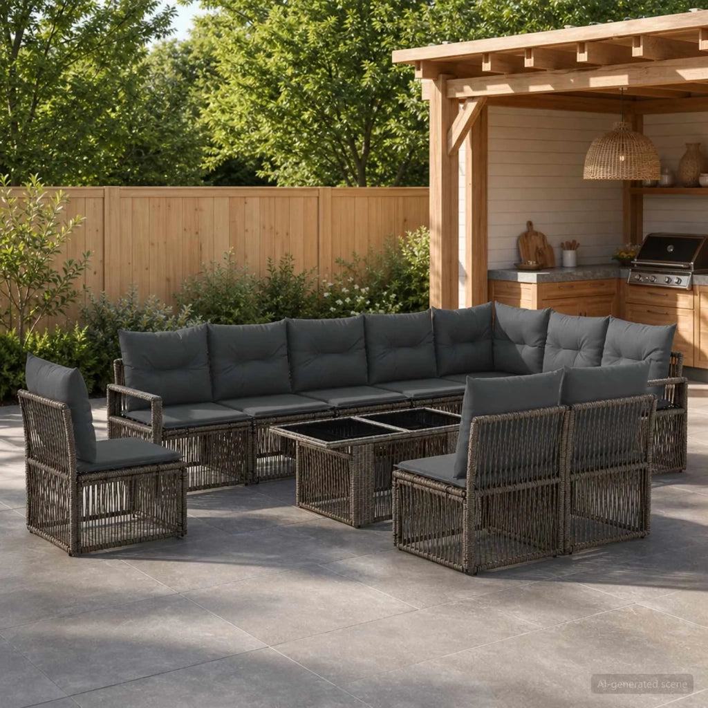 Set Divano da Giardino 11 pz Grigio e Grigio Scuro polyrattan 3437111
