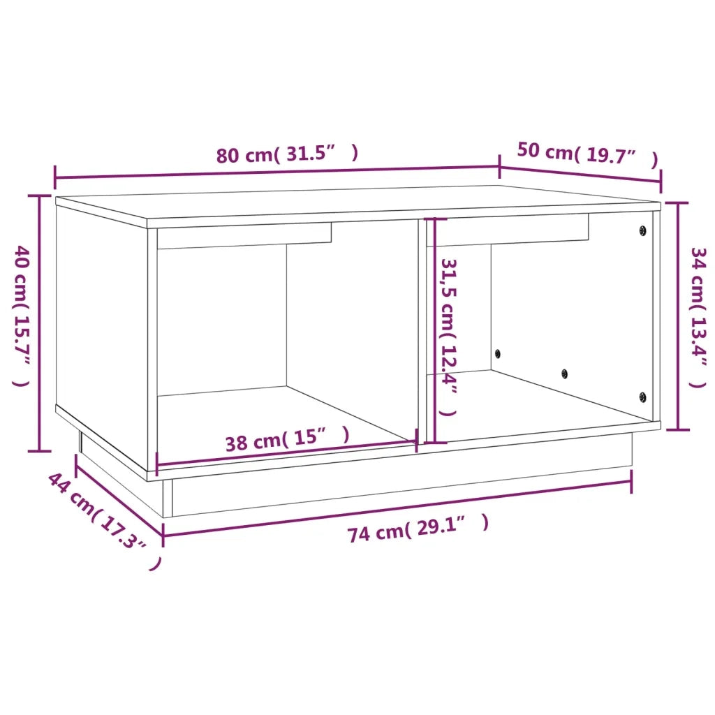 Tavolino da Salotto ambra 80x50x40 cm Legno Massello di Pino 814437