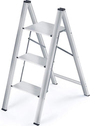 Scala portatile, scala ripiegabile, piattaforma di accesso in alluminio, scalino antiscivolo, compatta e leggera, sostenibile fino a 150 kg, 3 gradini, alluminio