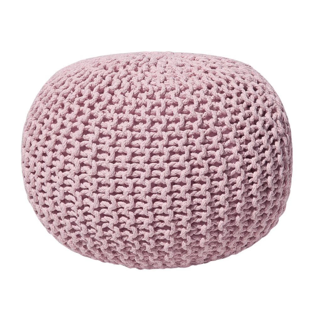 Pouf ottomana rosa in cotone lavorato a maglia perline EPS riempimento rotondo piccolo poggiapiedi 50 x 35 cm