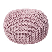 Pouf ottomana rosa in cotone lavorato a maglia perline EPS riempimento rotondo piccolo poggiapiedi 50 x 35 cm
