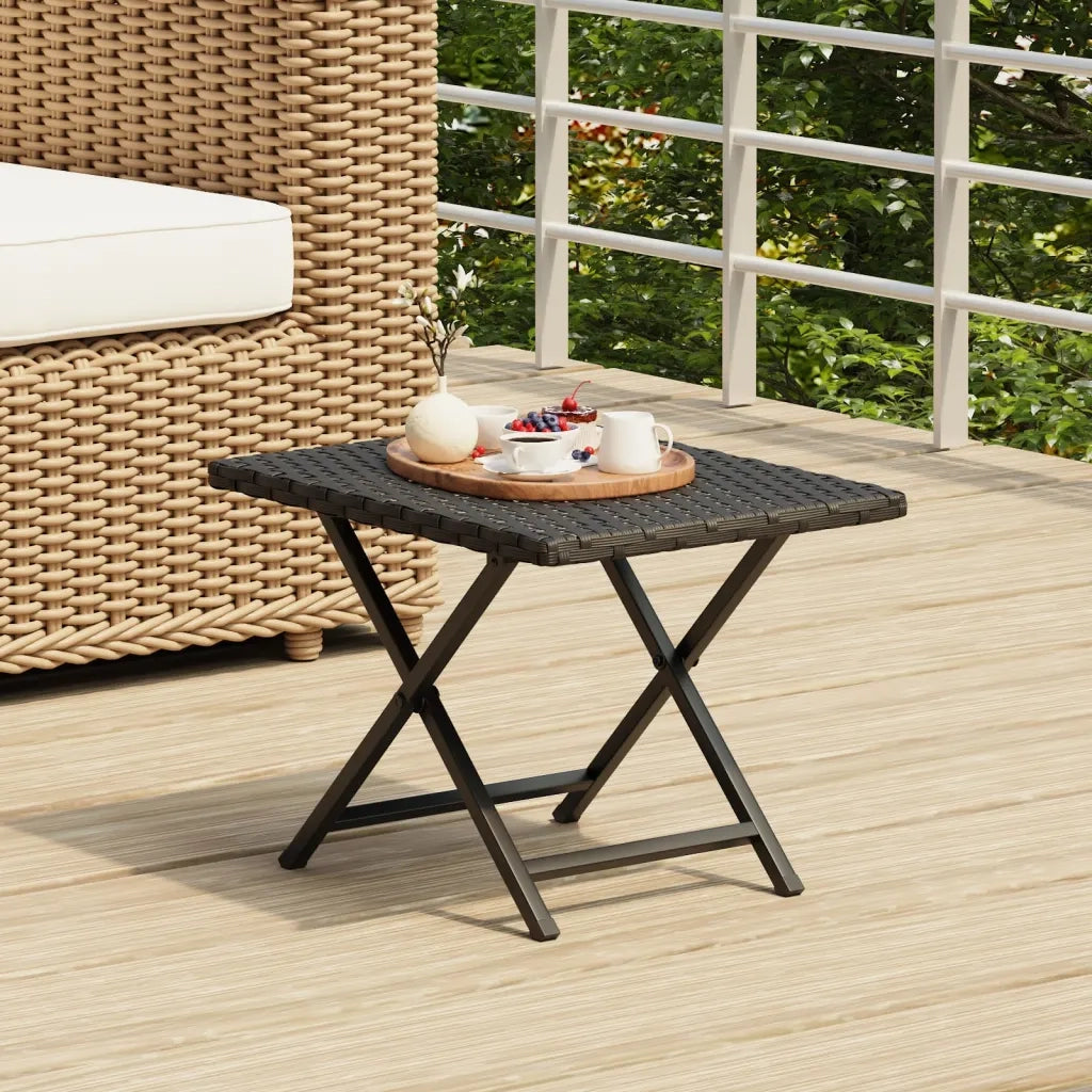 Tavolino da Giardino | Tavolo Pieghevole Nero 45x35x32 cm in Polyrattan