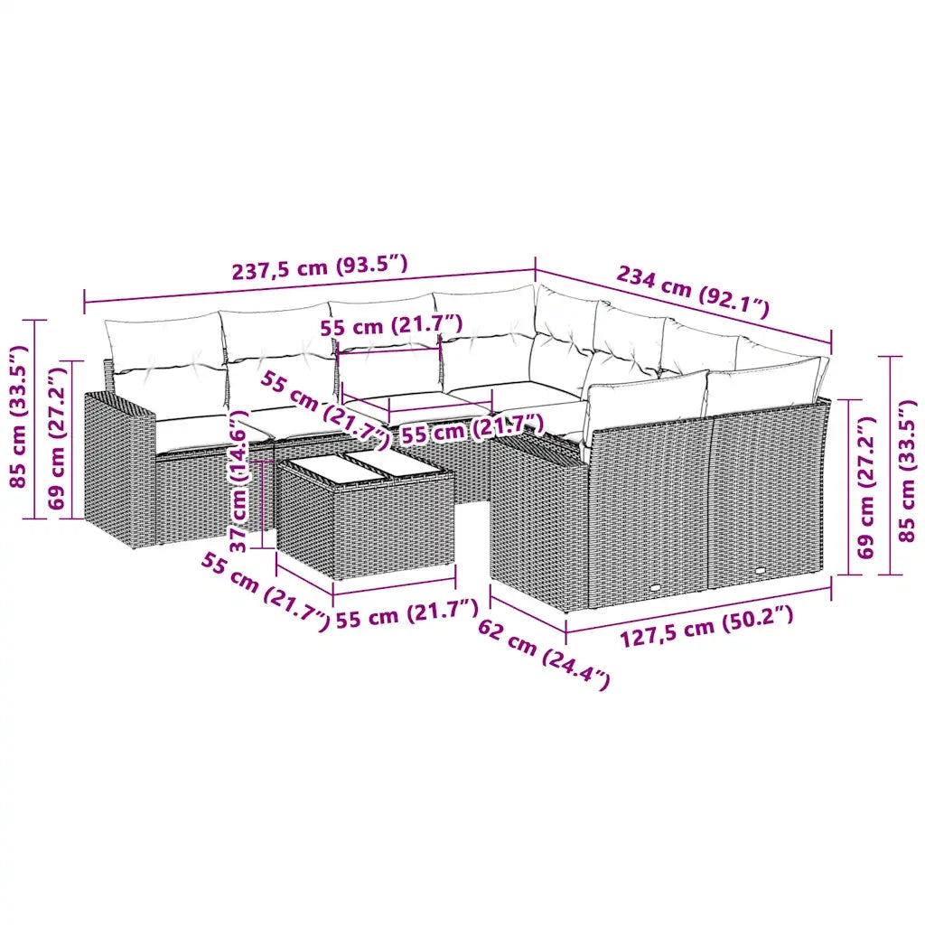 Set Divano da Giardino 3pz con Cuscini Grigio Chiaro Polyrattan 3218652