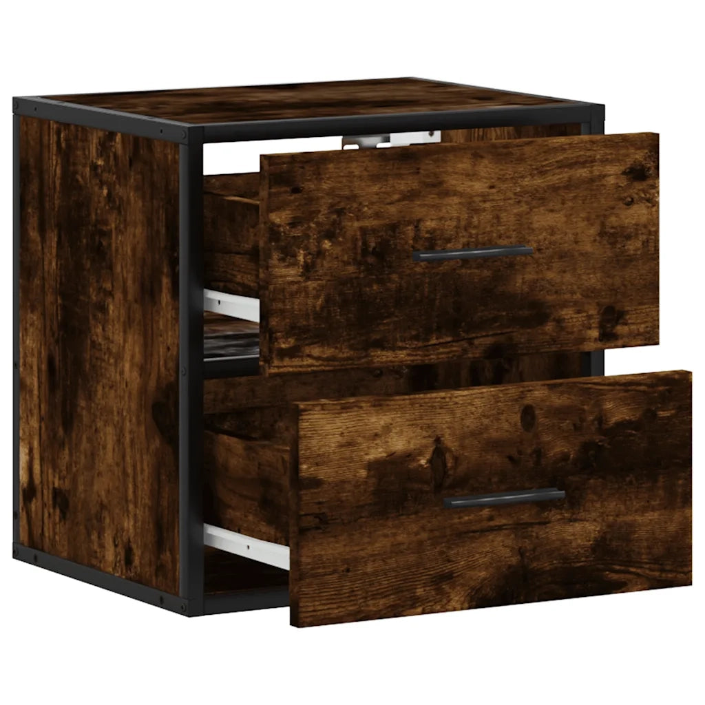 Comodino | Armadio da Notte | Mobiletto da notte a Muro Rovere Fumo 40x31x39,5 cm