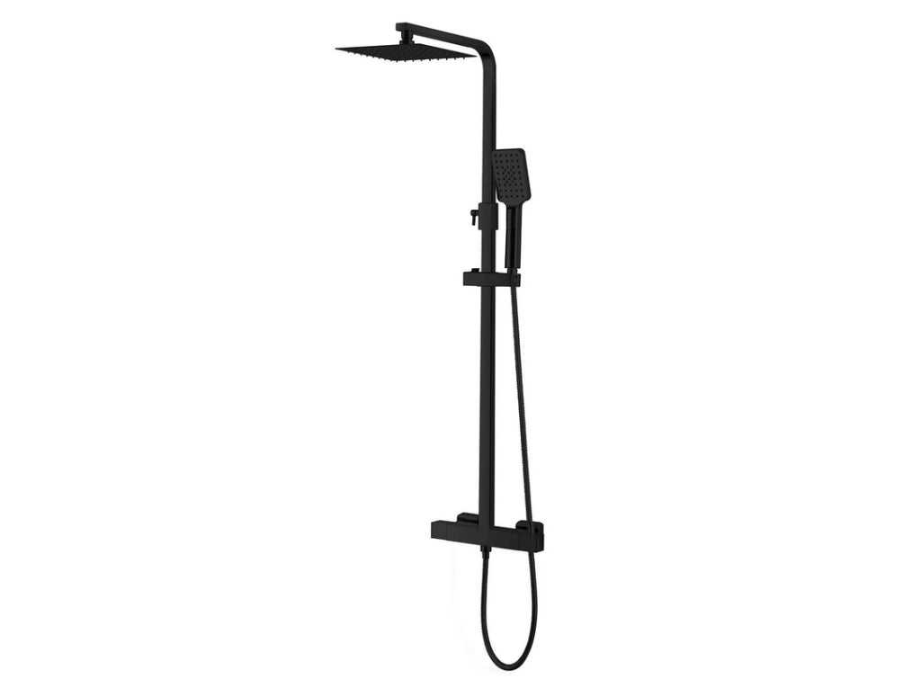 Colonna Doccia Nero Opaco, Doccetta, Doffione, Miscelatore Termostatico Moralba