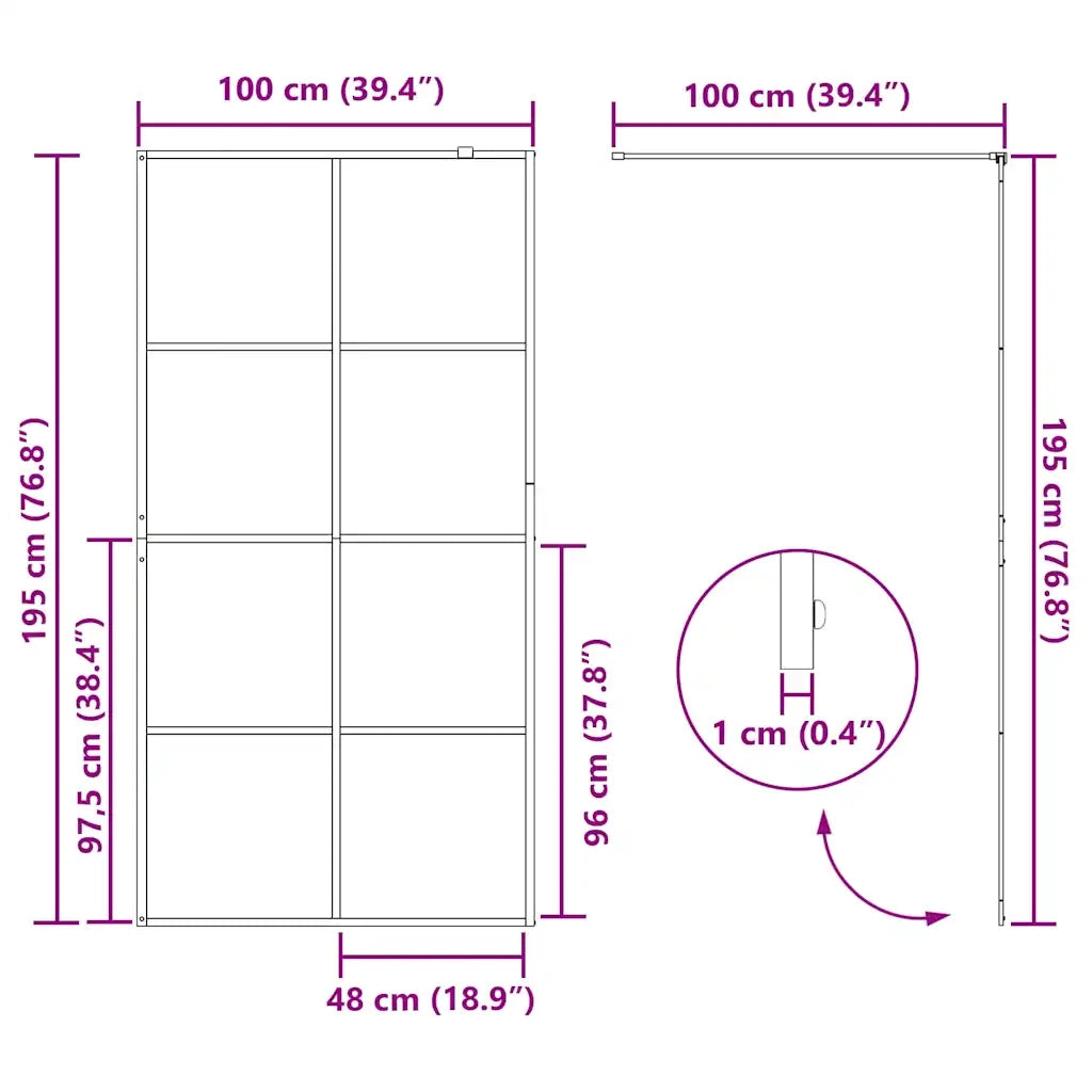 Parete per Doccia Walk-in Vetro Trasparente ESG 100x195cm Nera CFW5087508