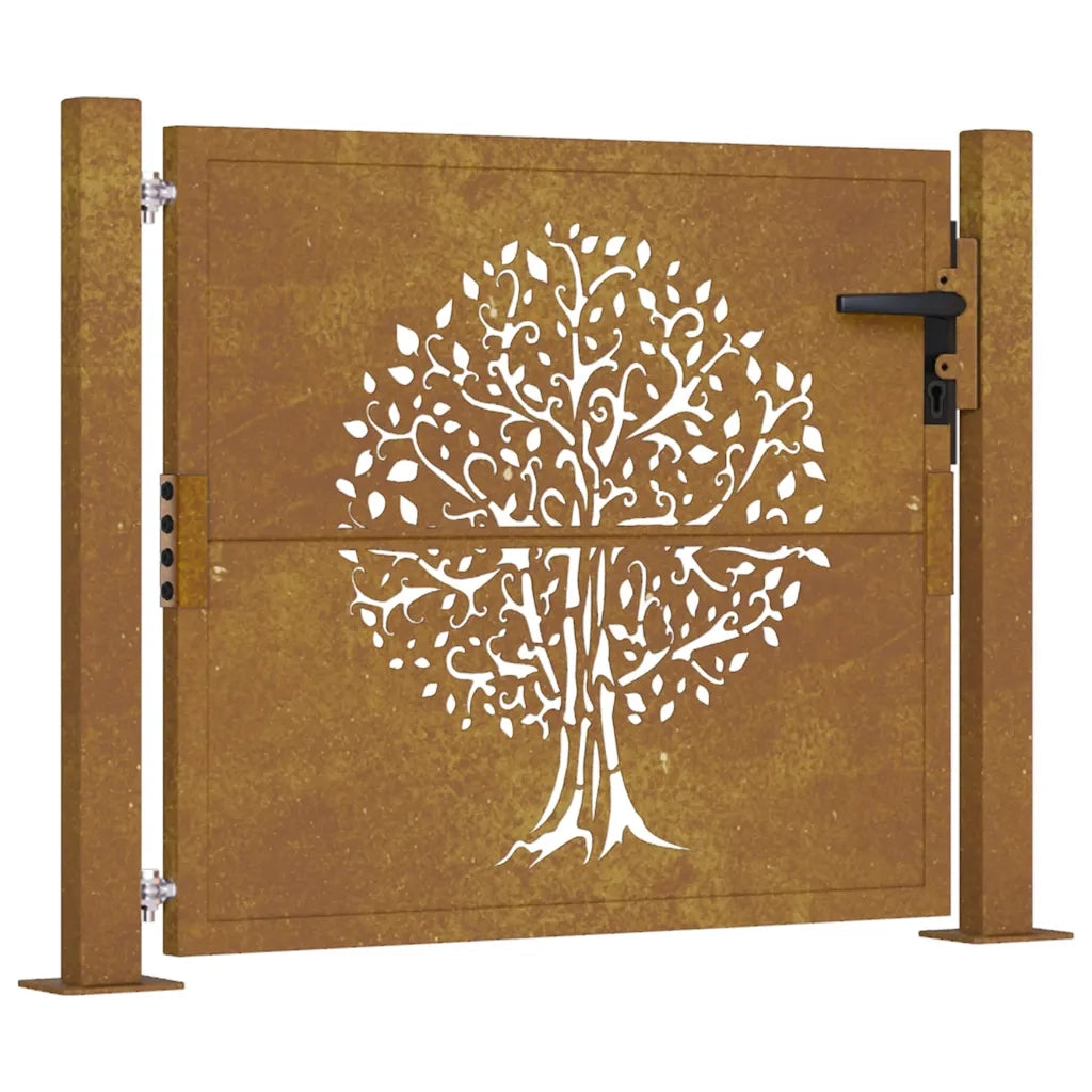 Cancello da giardino 100x100 cm in acciaio Corten con design ad albero 153161
