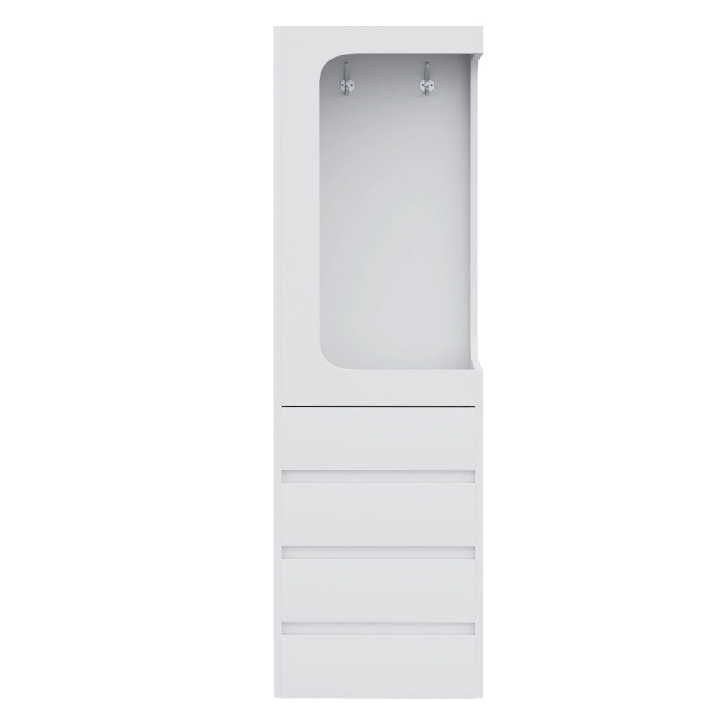 Armadio a un'anta 70x40x170 cm con 4 cassetti e vano appendiabiti aperto; bianco