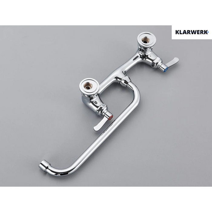 ALEX | rubinetto miscelatore da parete per ristorazione cromato | da cucina professionale in acciaio inox lungo e piatto |ristorante  bocca diritta