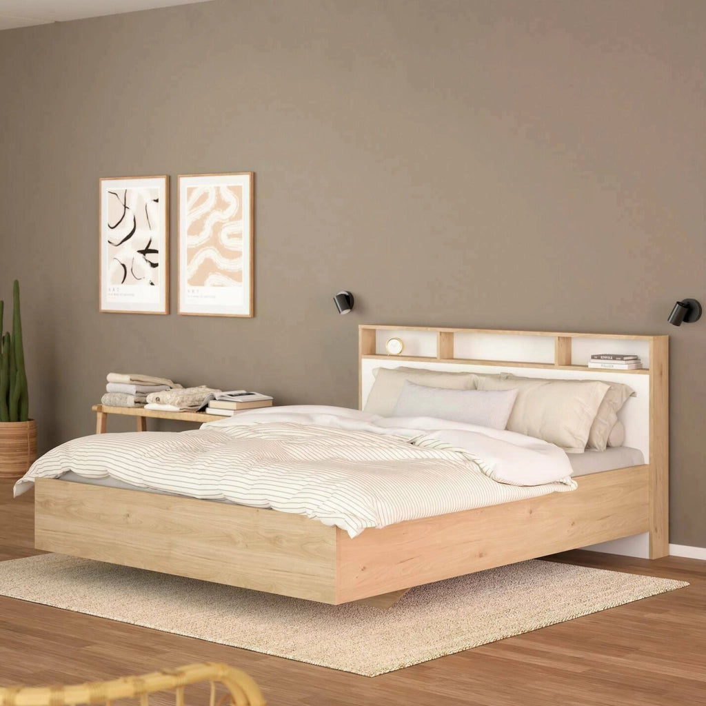 Letto piazza e mezza Zinasco, Sommier per camera da letto, Giroletto per stanza, Struttura porta materasso, 206x150 h97 cm, Rovere e Bianco