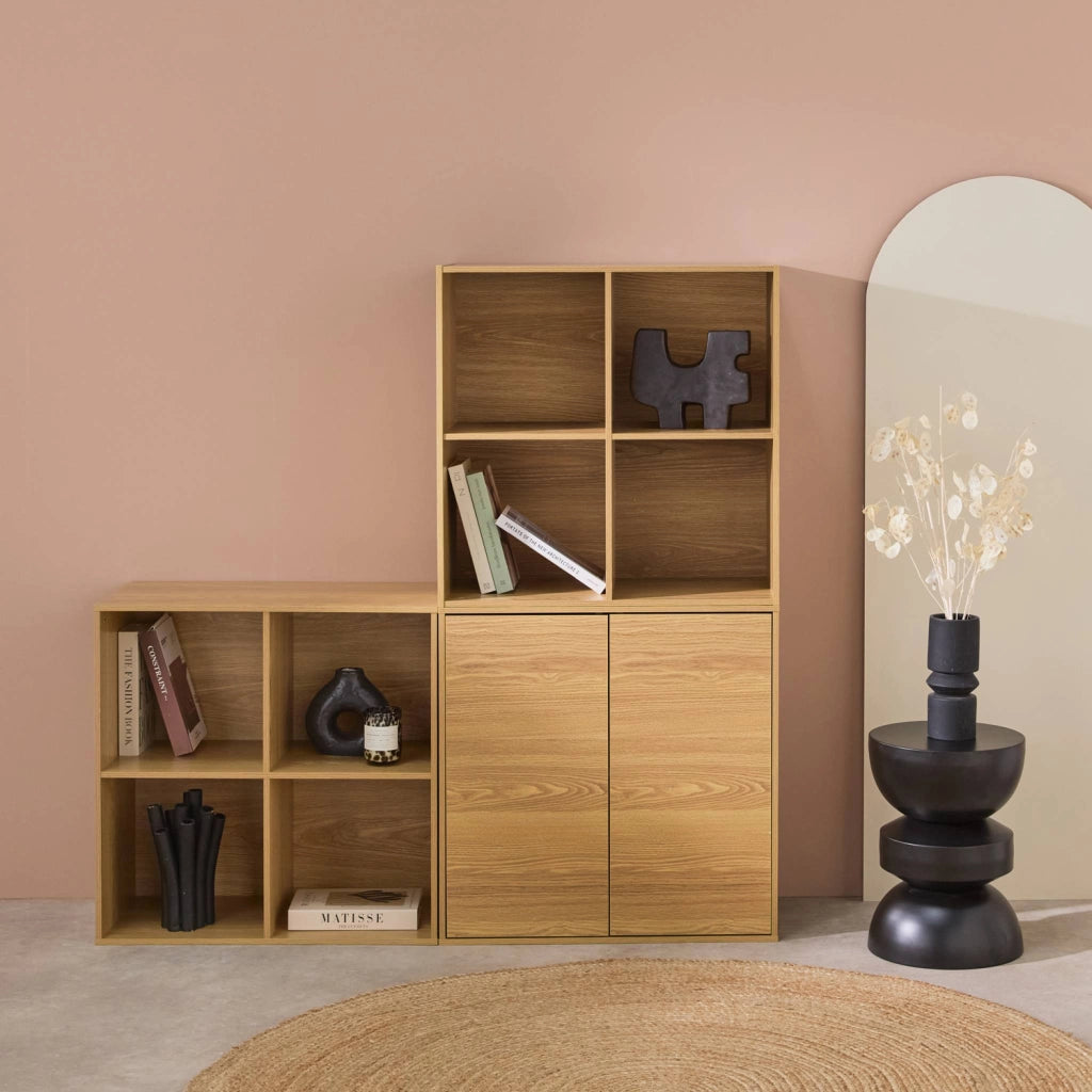 Libreria modulare in legno 3 elementi, 2 ante 8 vani, quercia