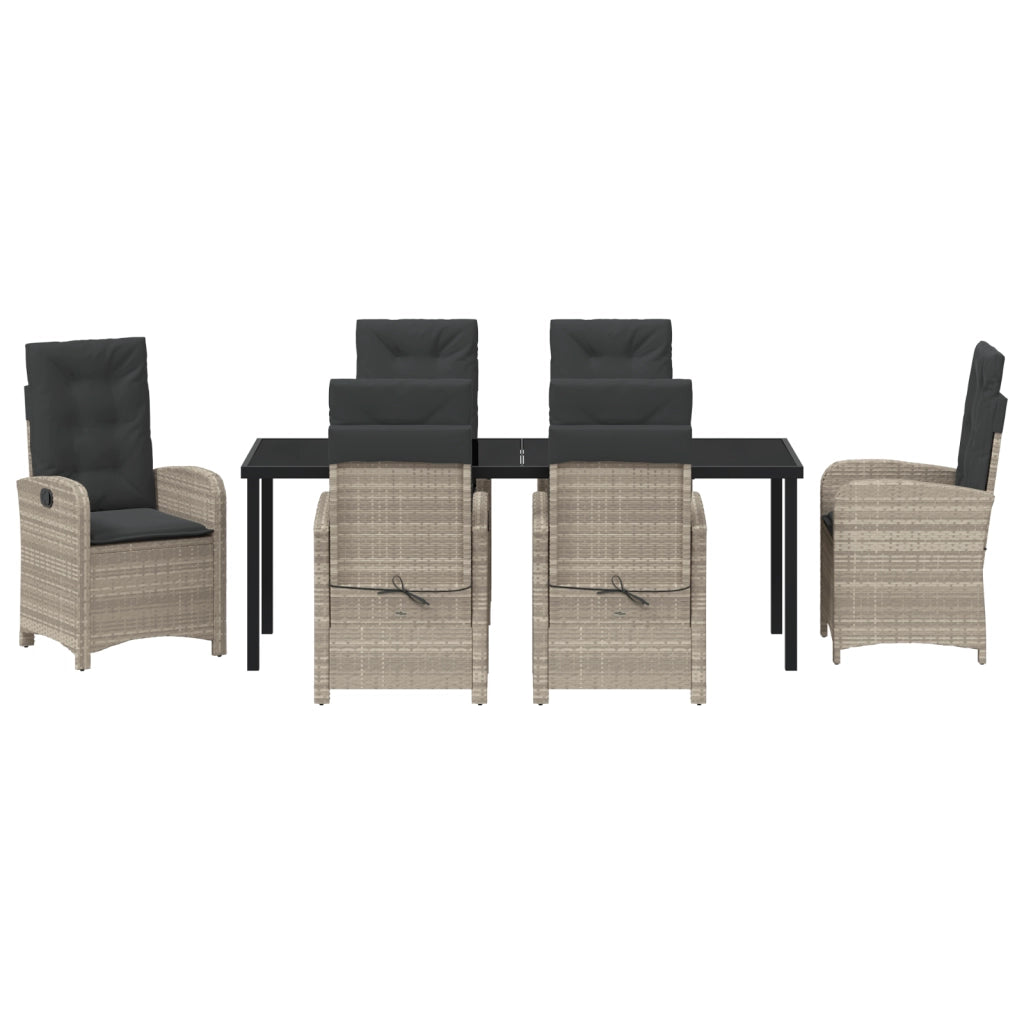 Set da Pranzo da Giardino 7 Pezzi con Cuscini Grigio Chiaro Rattan Polietilene