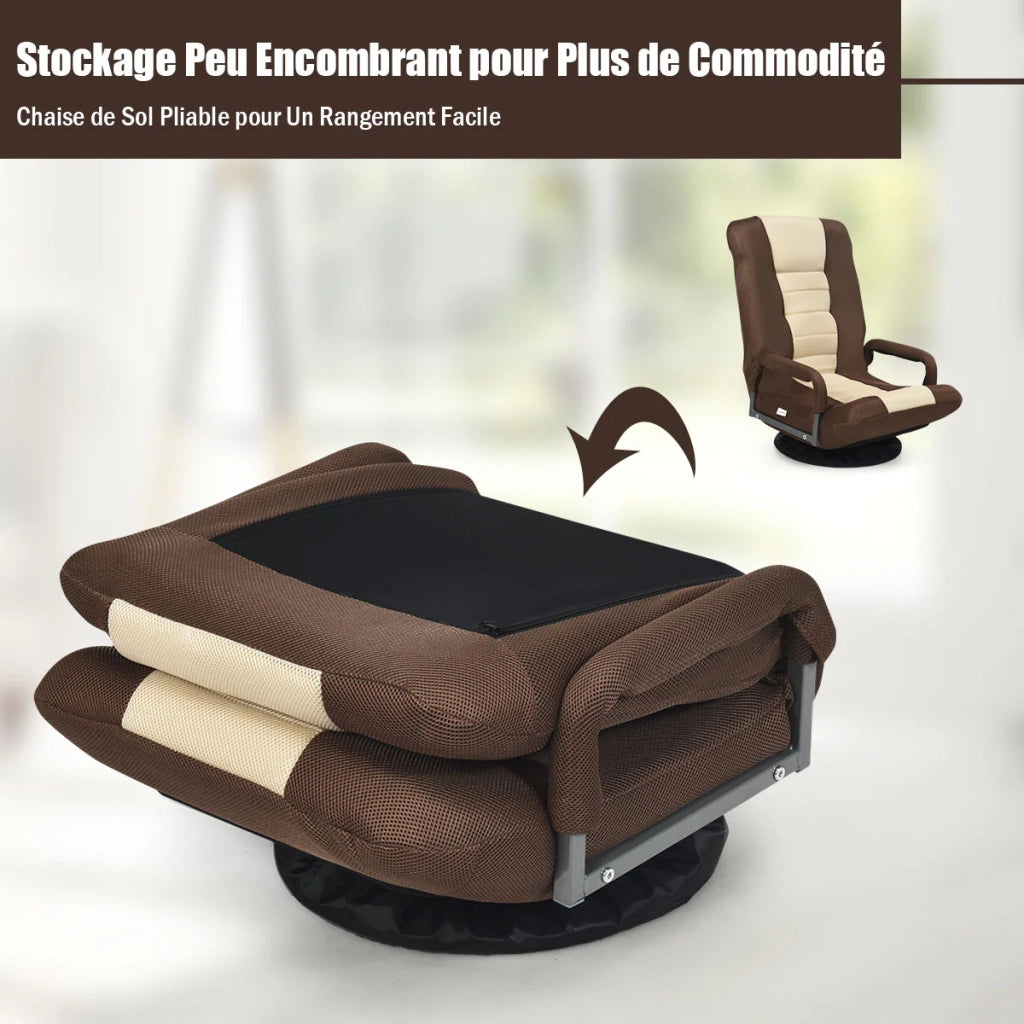 Sedia da pavimento pieghevole 61 cm x 55 cm x 87 cm schienale regolabile in 6 posizioni design ergonomico in ferro marrone 20_0017804