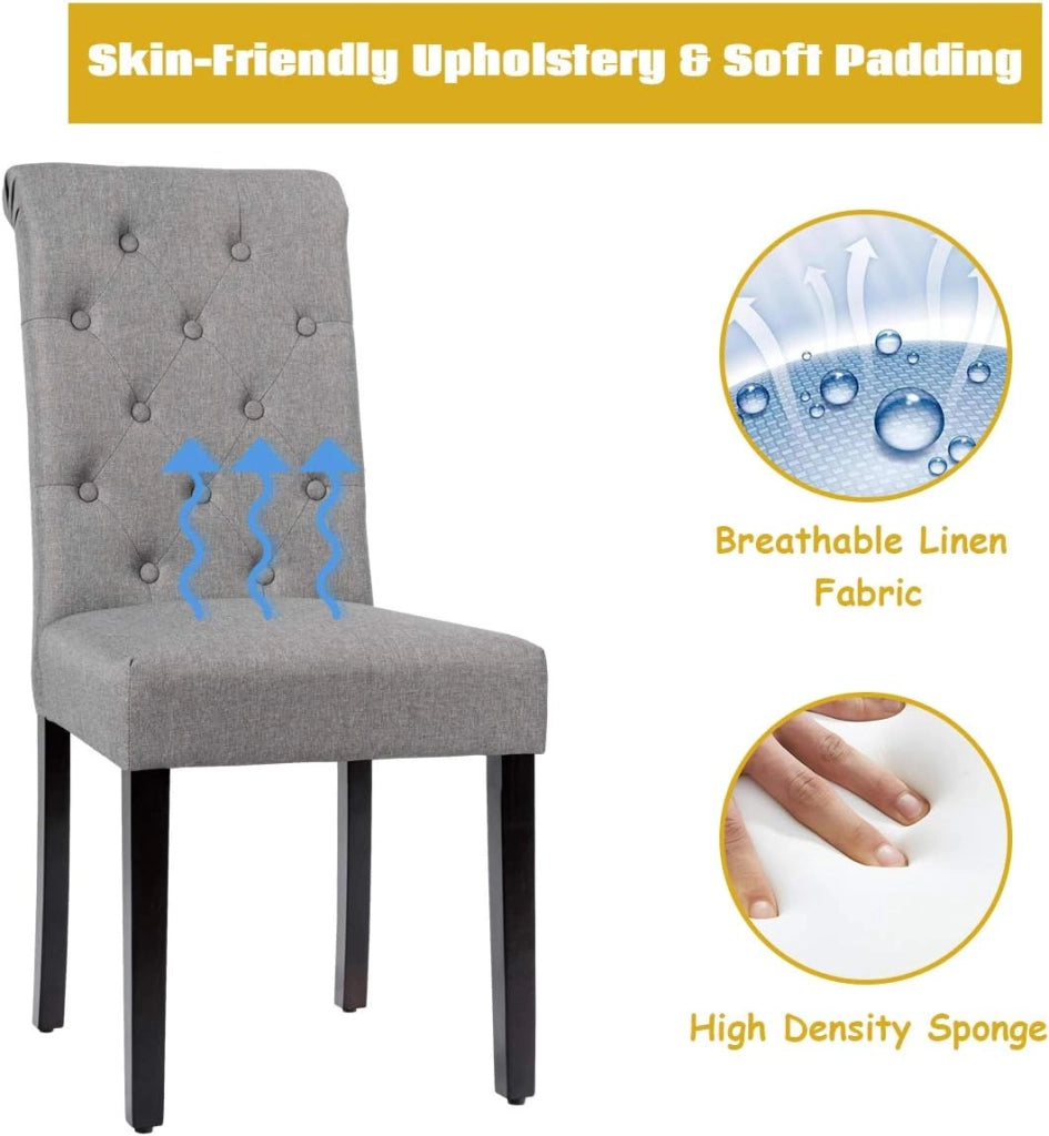 Set di 2 sedie da pranzo imbottite, eleganti sedie imbottite con schienale alto e gambe in legno massello, 61 x 46 x 100 cm, per ristorante, caffetteria (grigio)