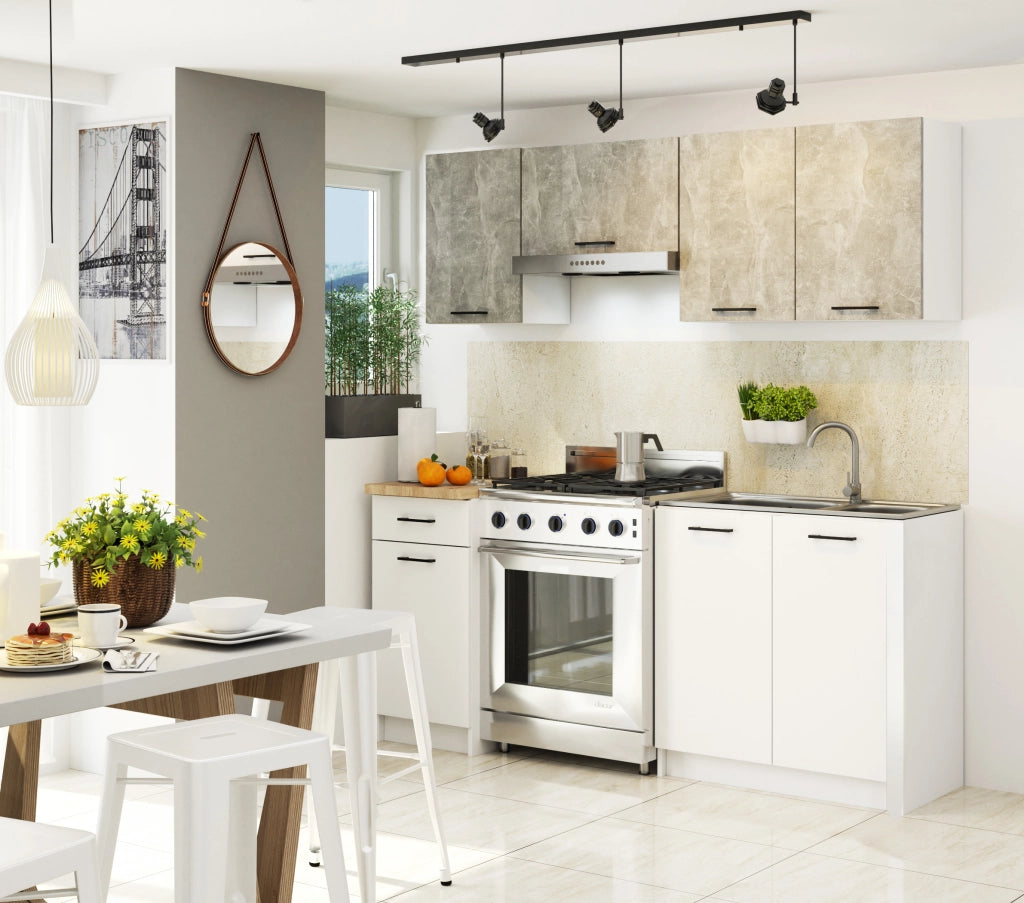 Mobile da cucina pensile sotto cappa sistema AKORD OLIWIA Bianco 60 cm 1 anta inserto frontale Cemento 60x30x29 cm