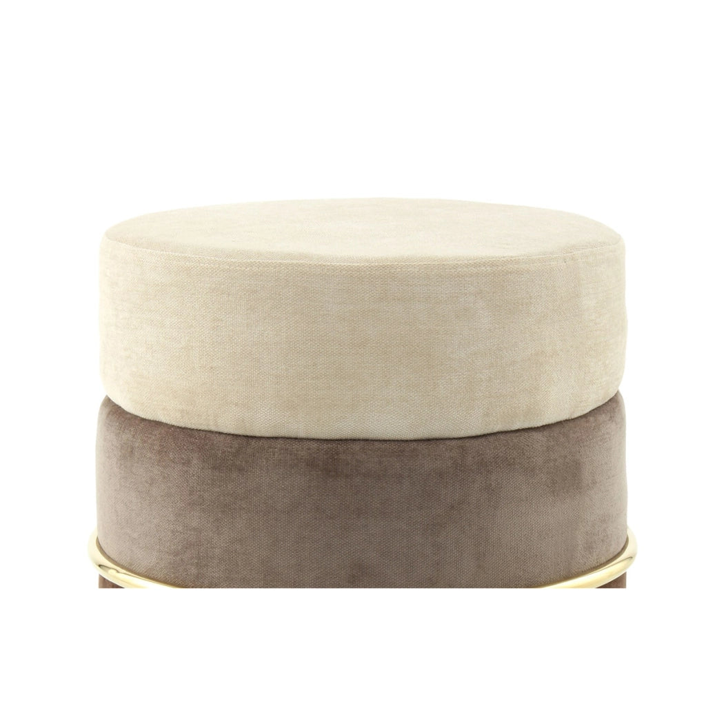 Pouf Rotondo Matilda in Velluto Marrone con Struttura Oro
