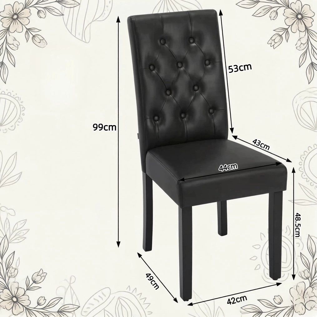 Sedia da pranzo nera 49 x 99 x 42 cm in similpelle e legno, set da 2