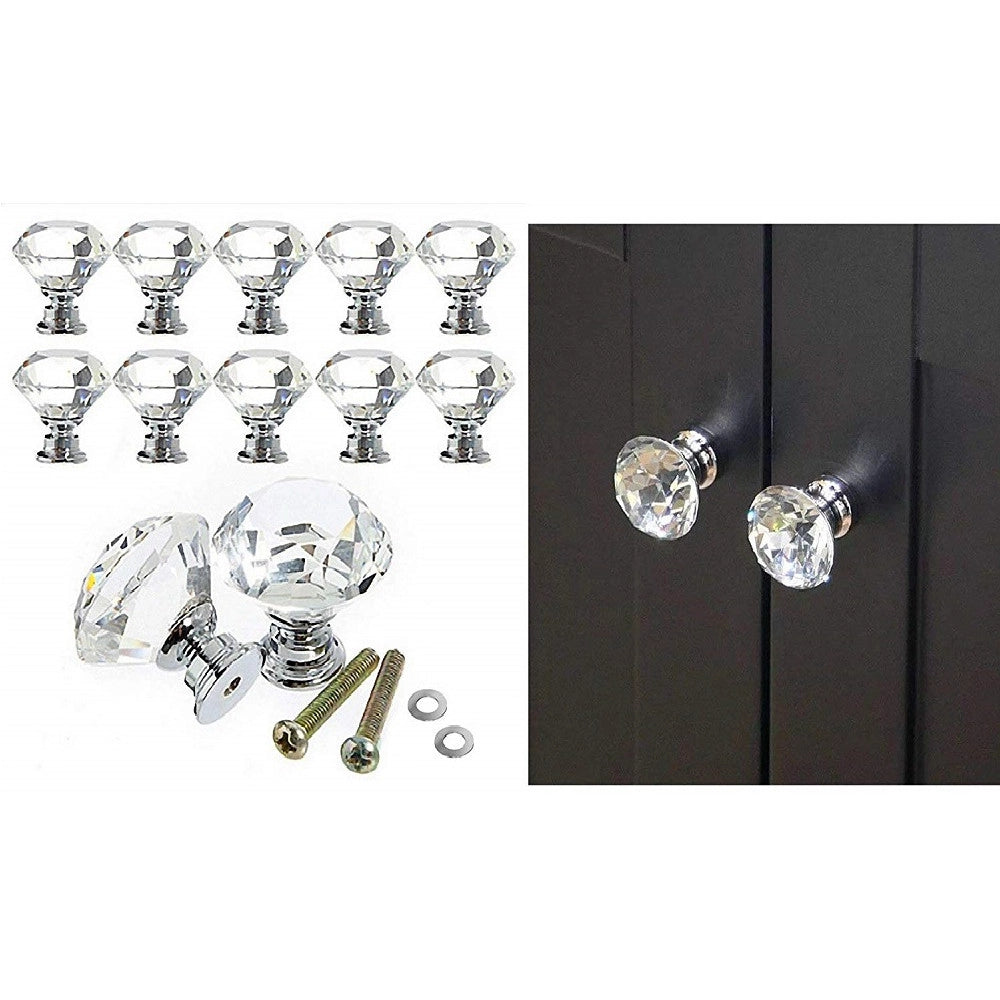 Trade Shop - Set 2pz Pomello Cristallo Argento 25x30mm Maniglia Plastica Per Mobili Cassetto Viti -
