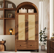 Armadio guardaroba 181x78x45 cm in MDF e metallo; effetto noce con ante in rattan