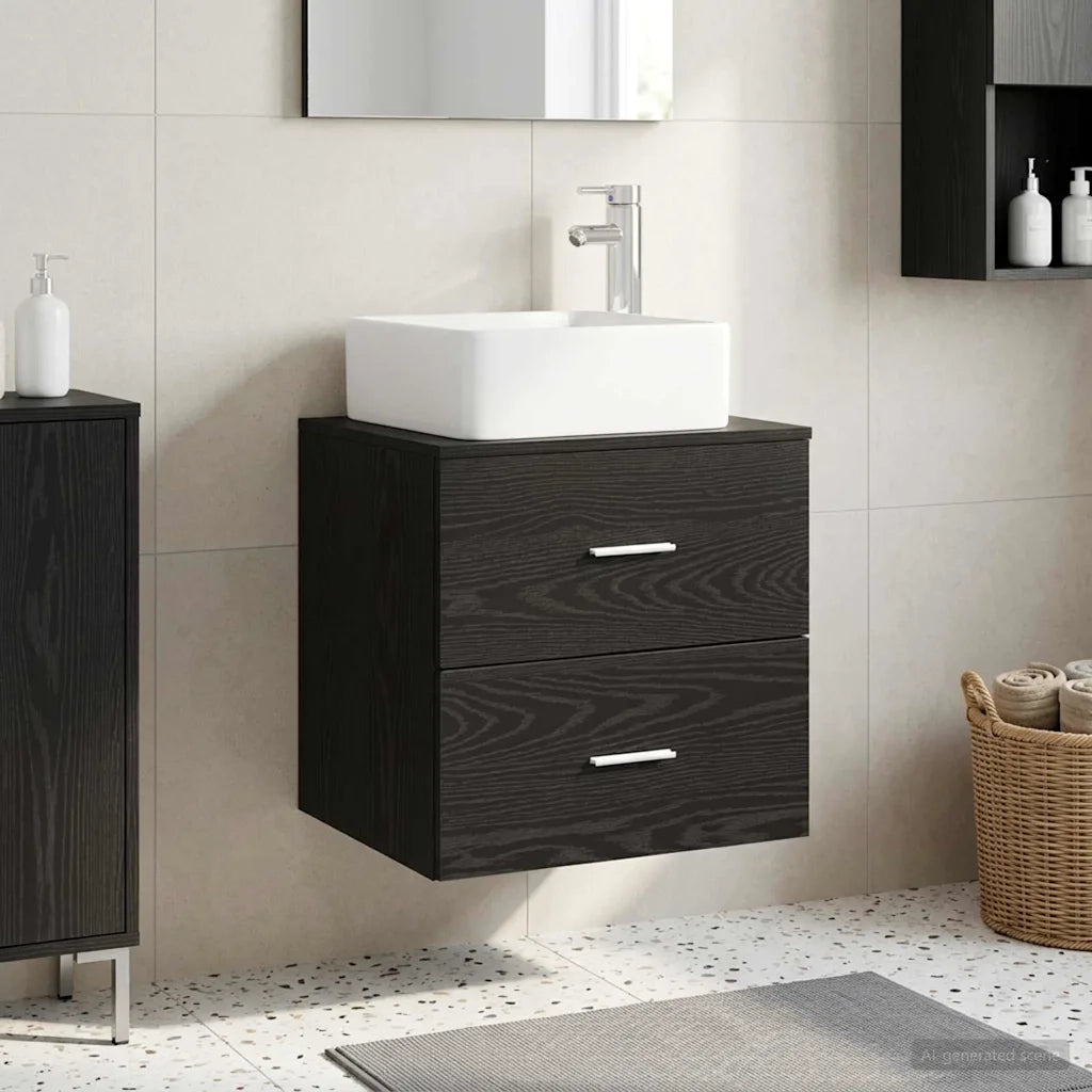 Mobile Lavabo da Parete Rovere Nero 53 x 34,5 x 63 cm 890287