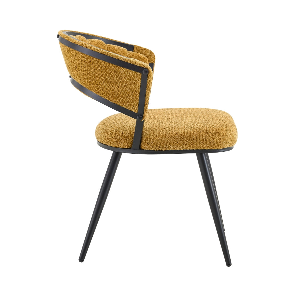 Sedia da Pranzo Set da 2 con Schienale Avvolgente Ergonomico e Gambe in Metallo, Velluto Giallo e Nero