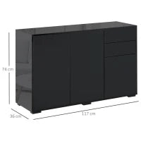 Mobiletto Multiuso Nero con 2 Cassetti e 2 Armadietti ad Apertura a Pressione, 117x36x74cm