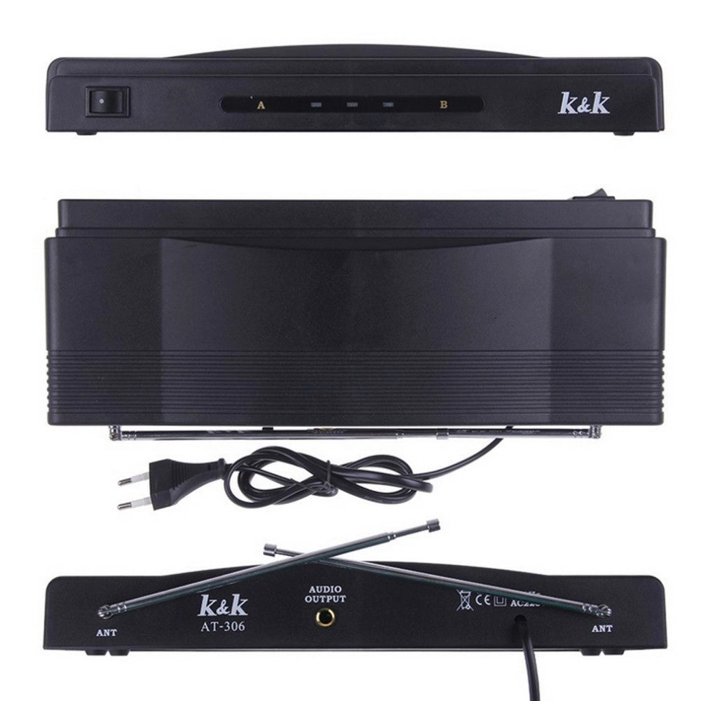 Trade Shop - Kit Coppia Microfoni Professionali Wireless Con Centralina Vhf Bicanali At-306 -