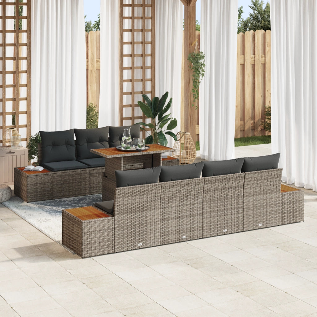 Set Divano da Giardino 8 Pezzi con Cuscini Grigio Rattan PE
