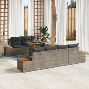 Set Divano da Giardino 8 Pezzi con Cuscini Grigio Rattan PE