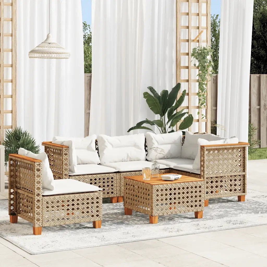 Set Divano da Giardino 6 pz con Cuscini Beige in Polyrattan