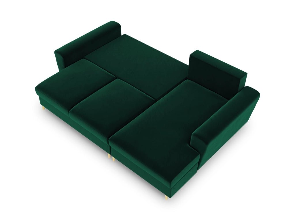 Cosmopolitan Design - Divano convertibile angolare destro con contenitore "Kyoto" 4 posti in velluto verde bottiglia 